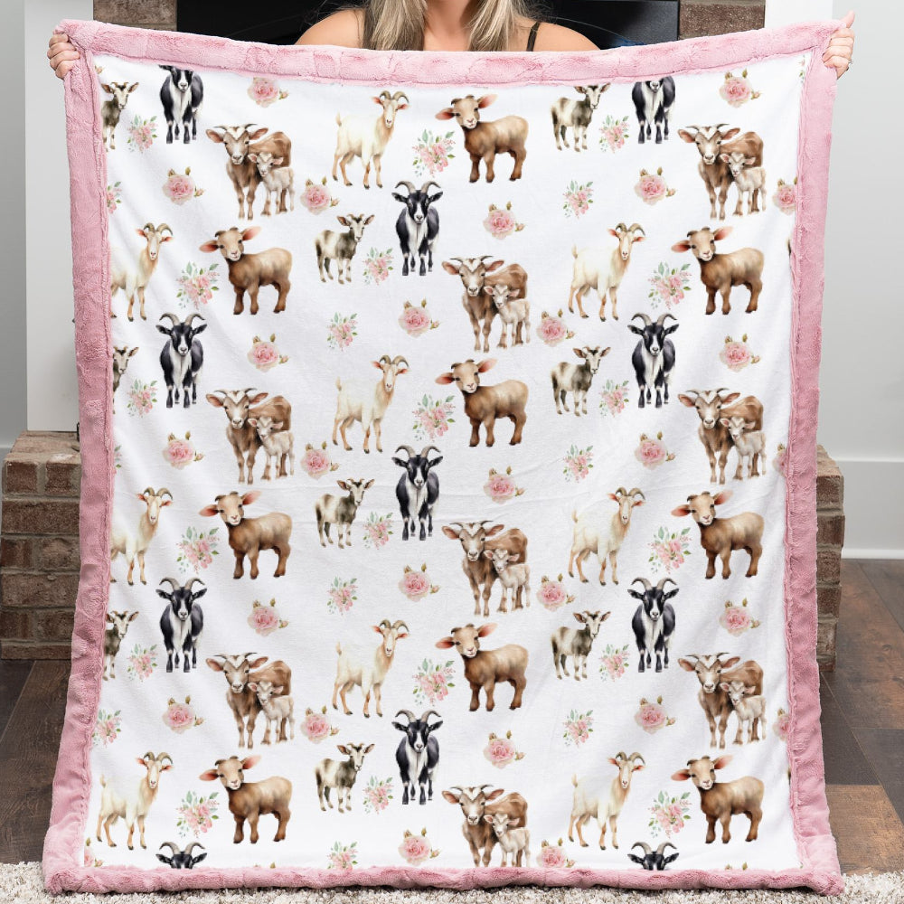 Person holding a blanket with animal pattern in a room setting