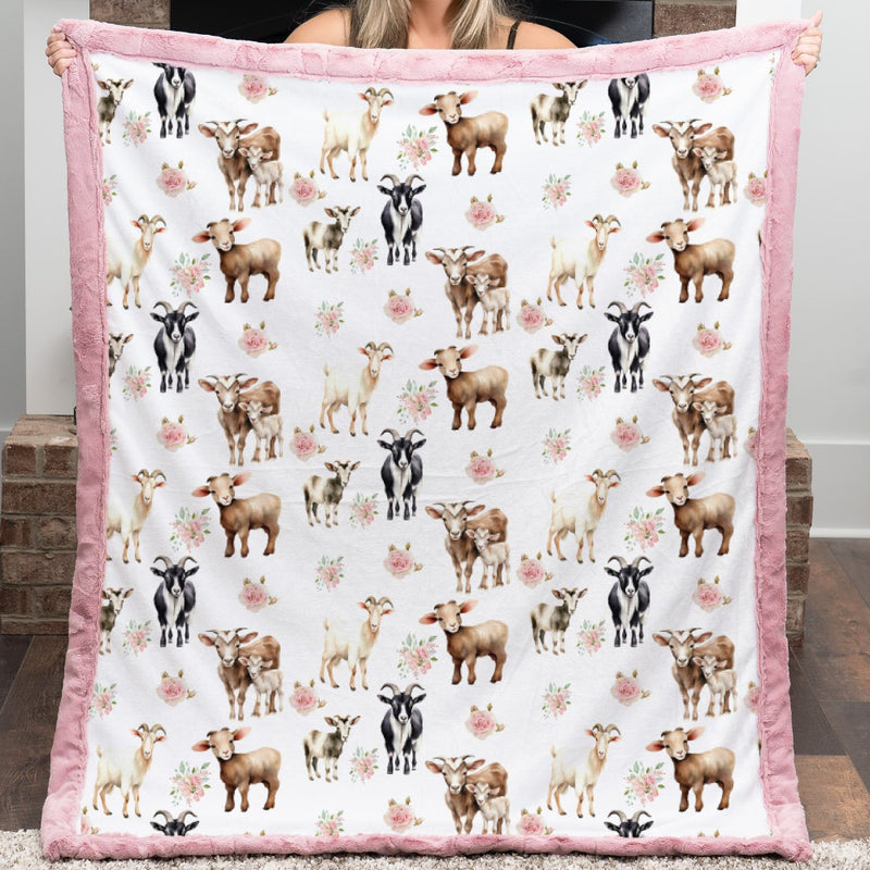 Person holding a blanket with animal pattern in a room setting