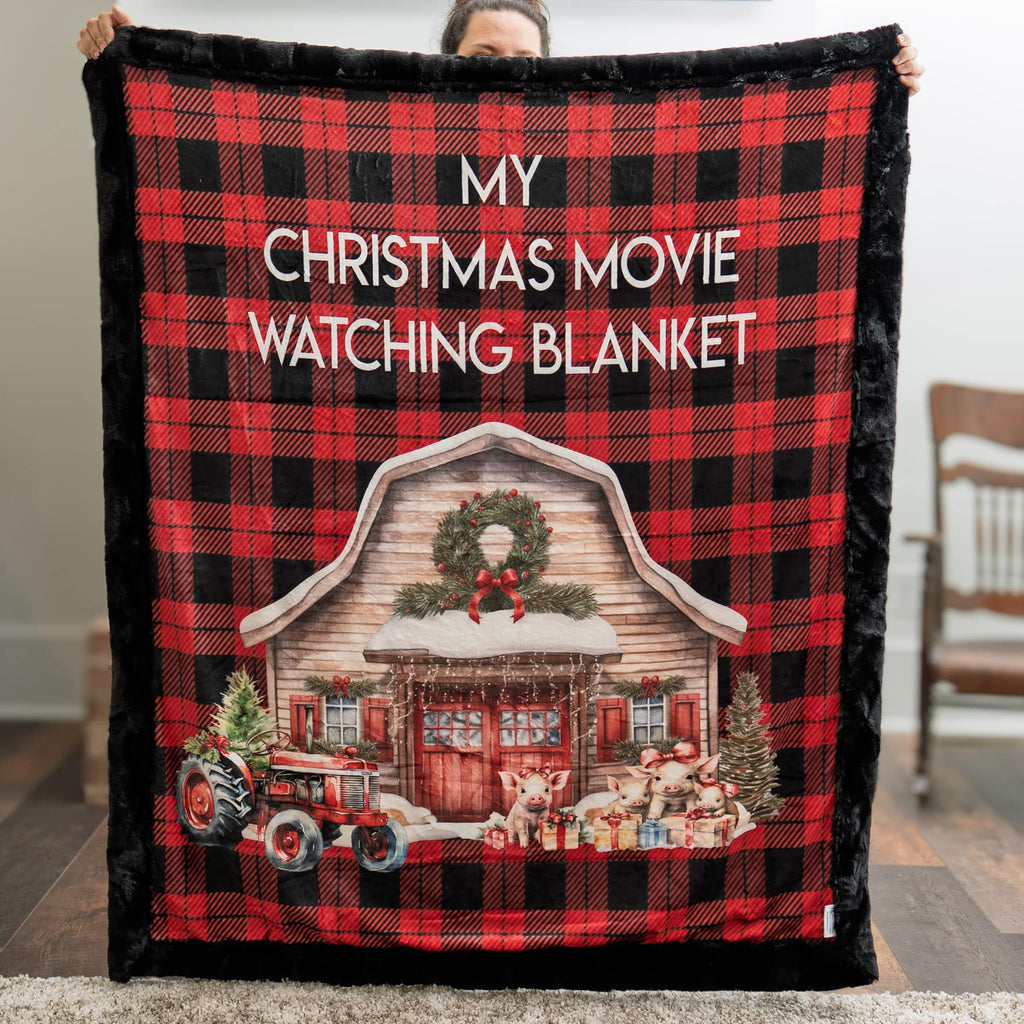 Christmas Movie Watching Blanket – Cozy Buffalo Plaid Holiday Throw