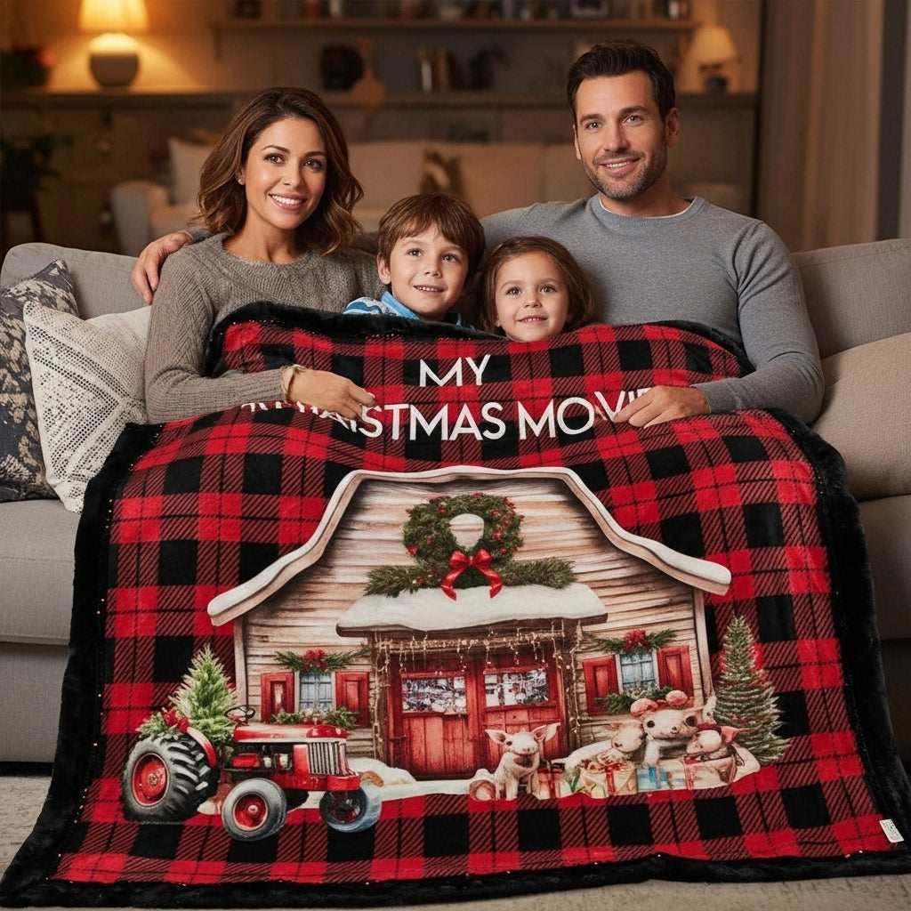 Christmas Movie Watching Blanket – Cozy Buffalo Plaid Holiday Throw