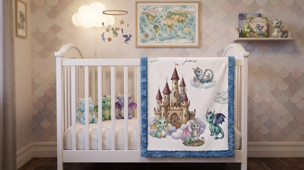 Dragon & Castle Personalized Baby Blanket – Nursery Keepsake