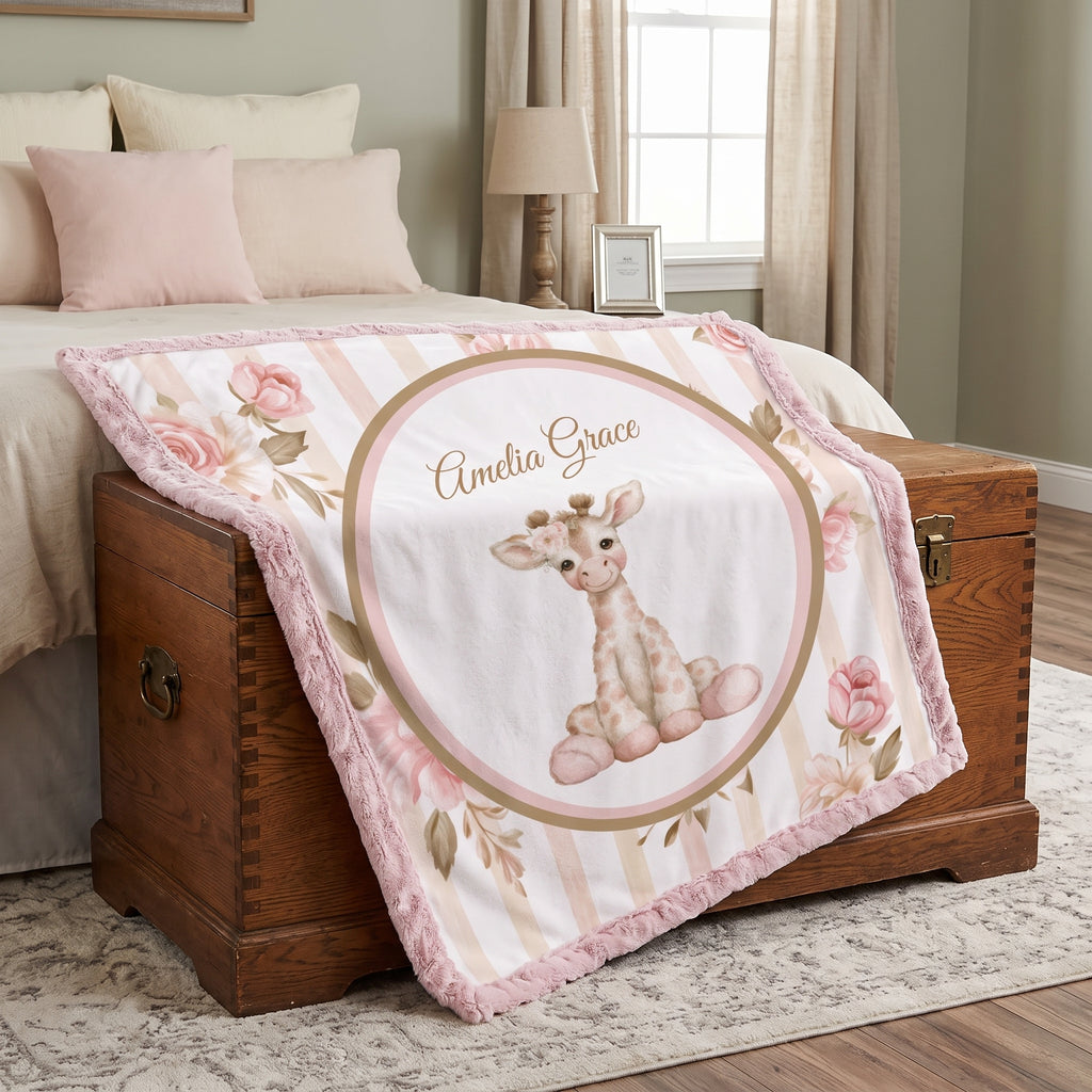 Personalized Giraffe Baby Blanket – Baby Shower Gift