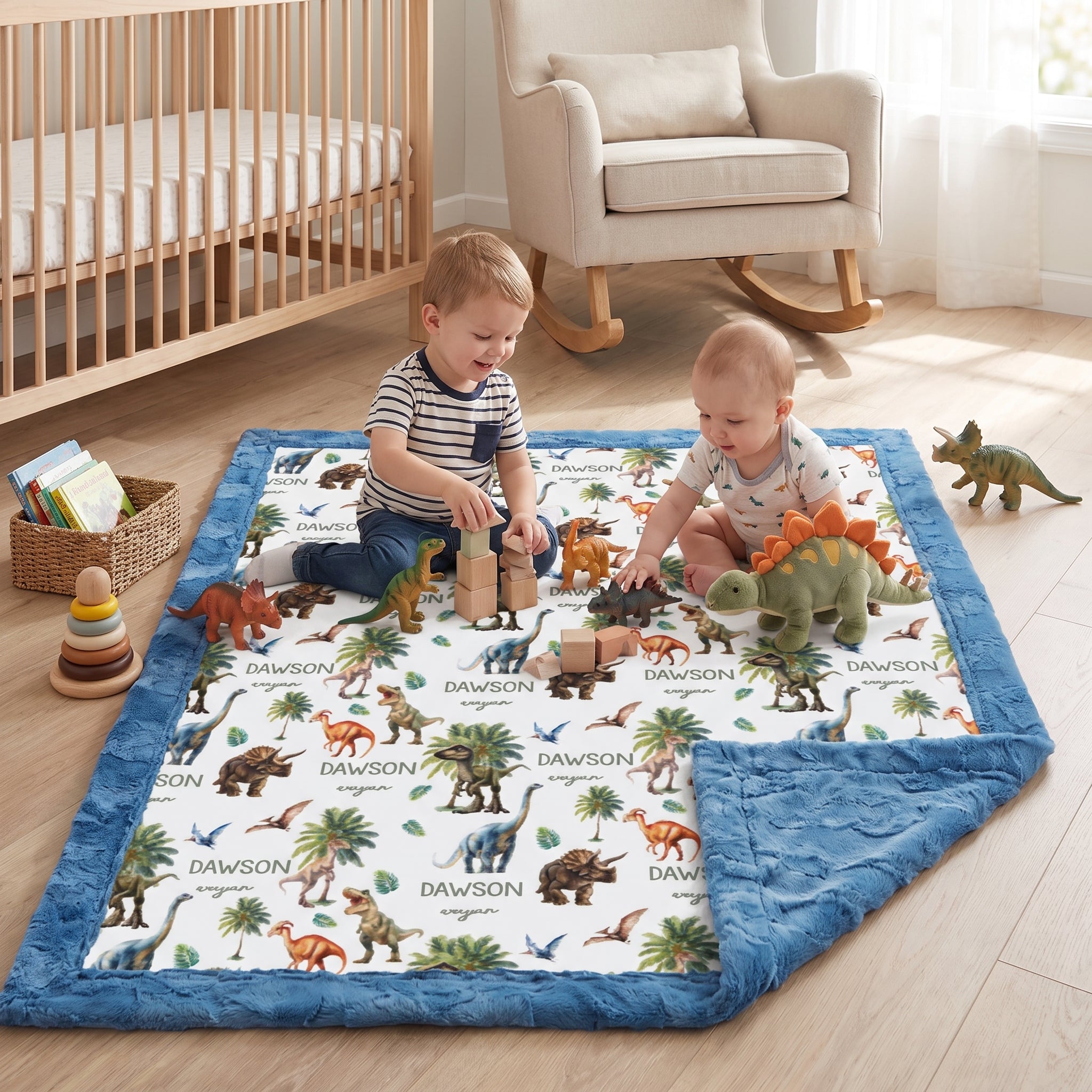 Personalized Dinosaur Baby Blanket – Custom Name Keepsake