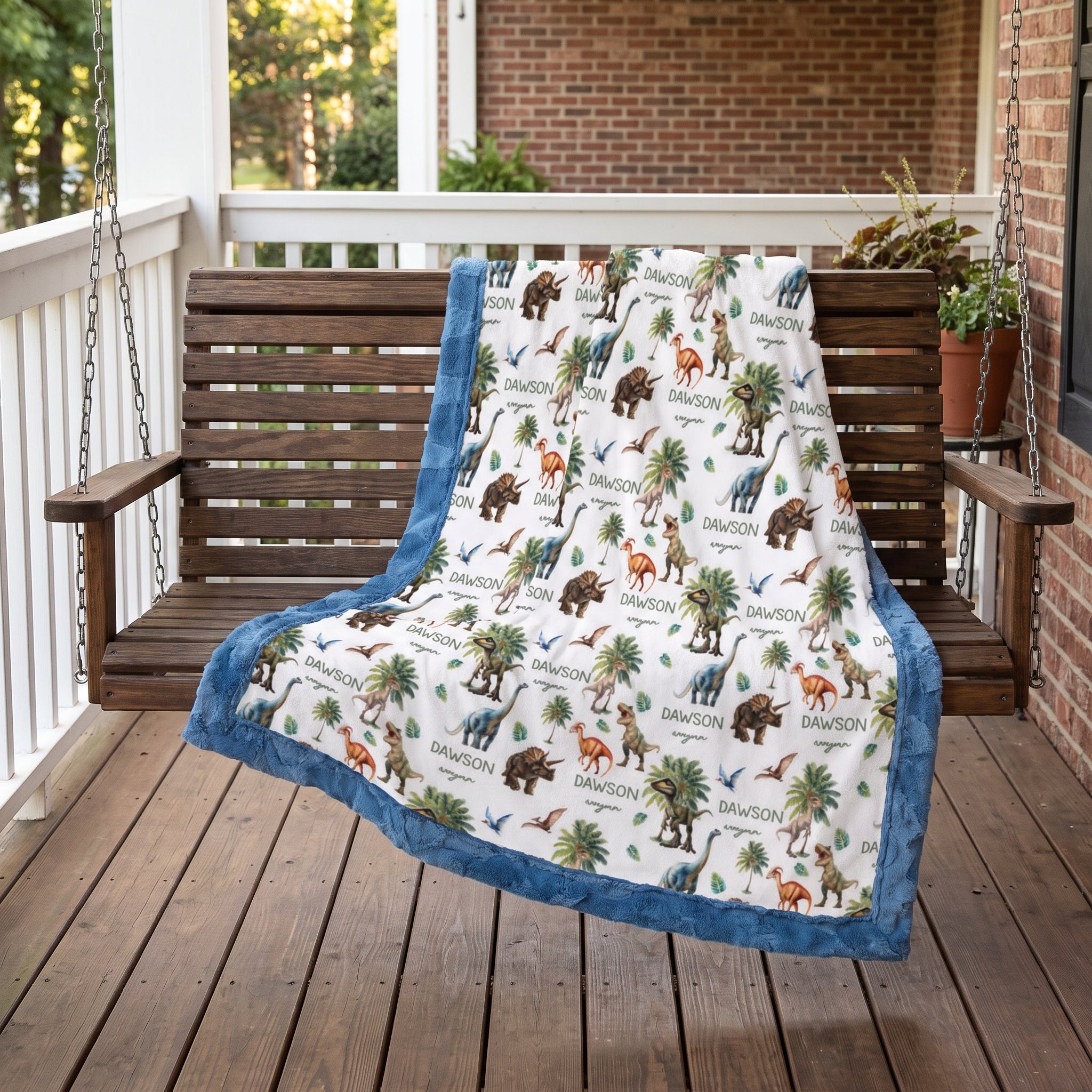Personalized Dinosaur Baby Blanket – Custom Name Keepsake