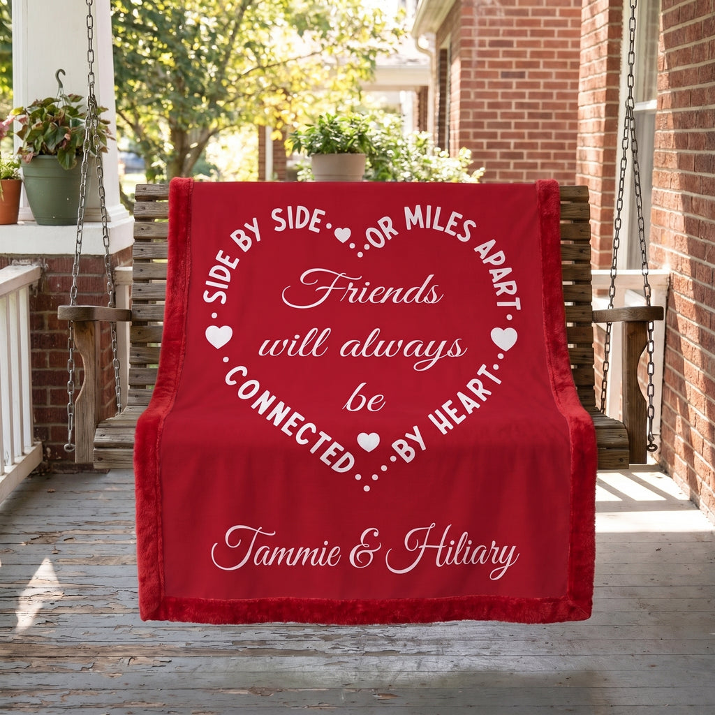 Personalized Friends Long Distance Minky Blanket – Connected by Heart