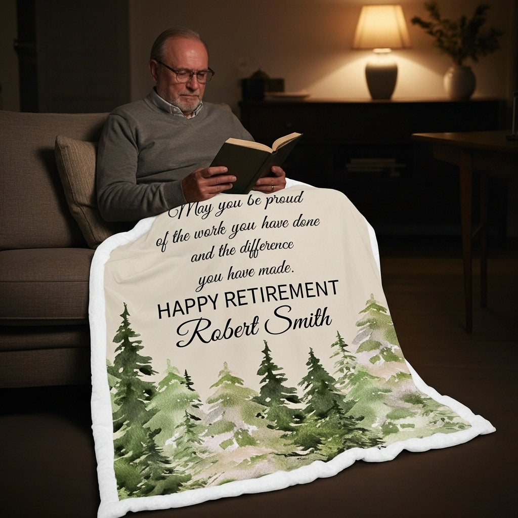 Personalized Retirement Blanket – Forest Theme Soft Minky Throw