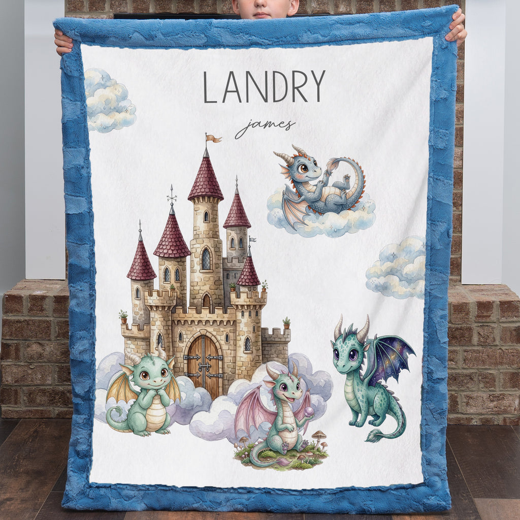 Dragon & Castle Personalized Baby Blanket – Nursery Keepsake