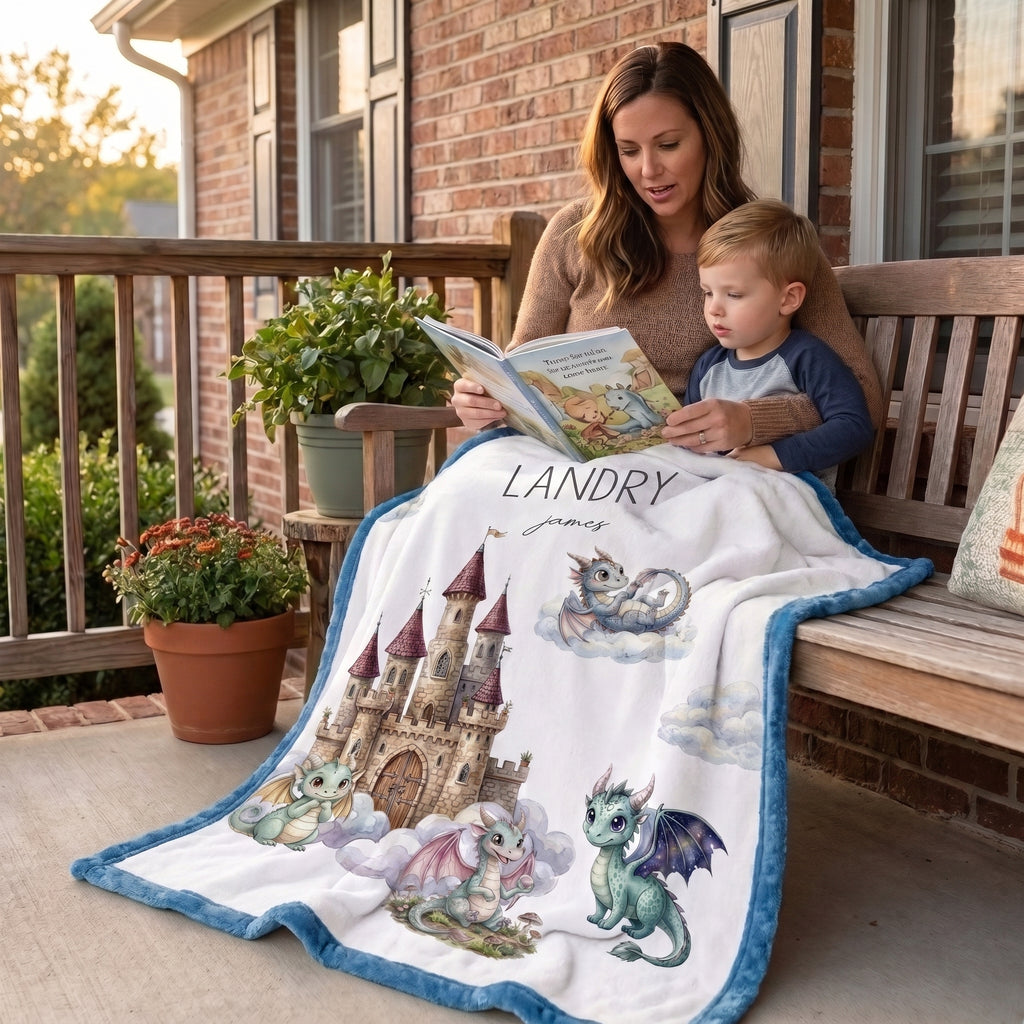Dragon & Castle Personalized Baby Blanket – Nursery Keepsake
