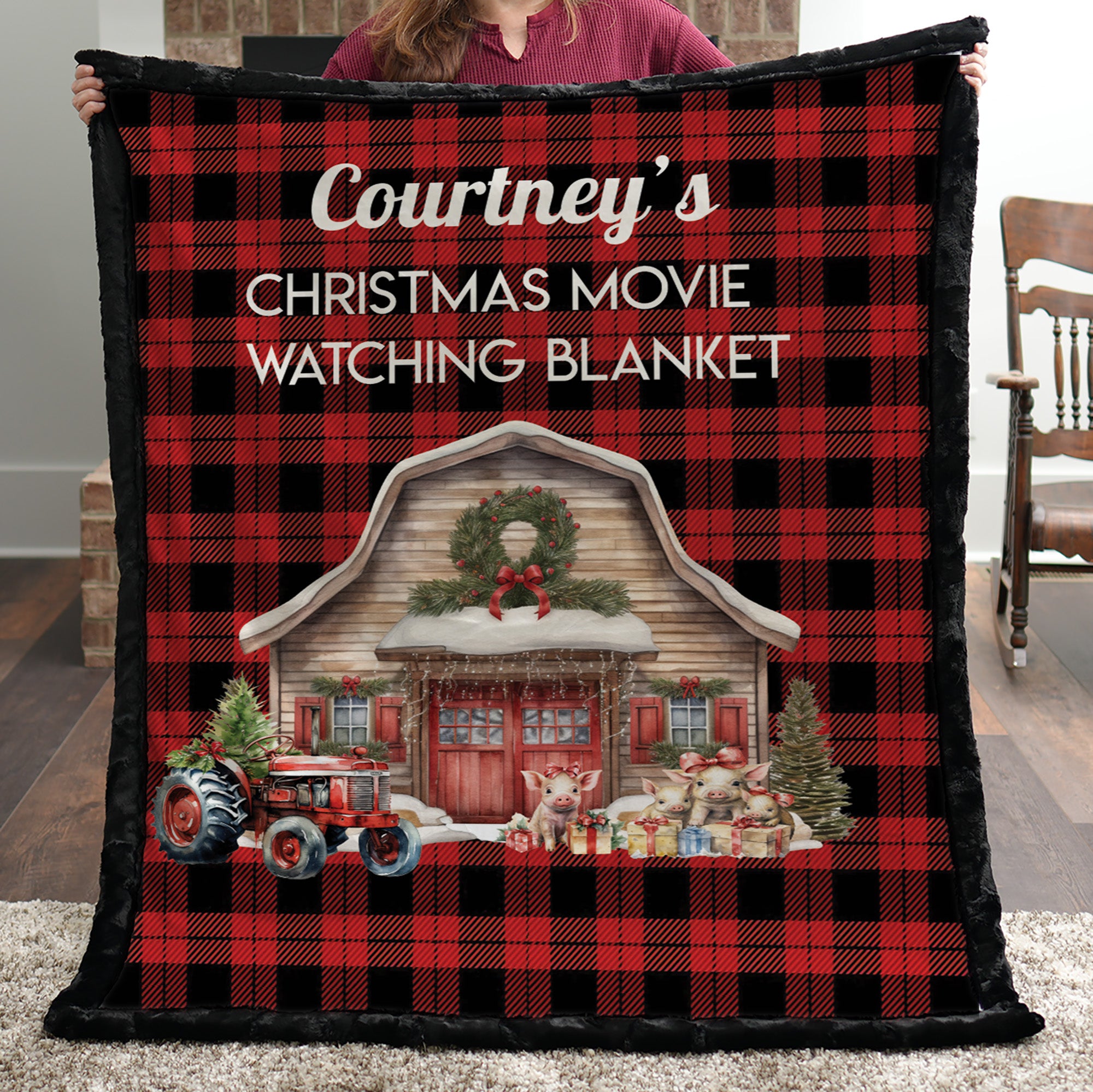 Personalized Christmas Movie Watching Blanket – Farm Plaid