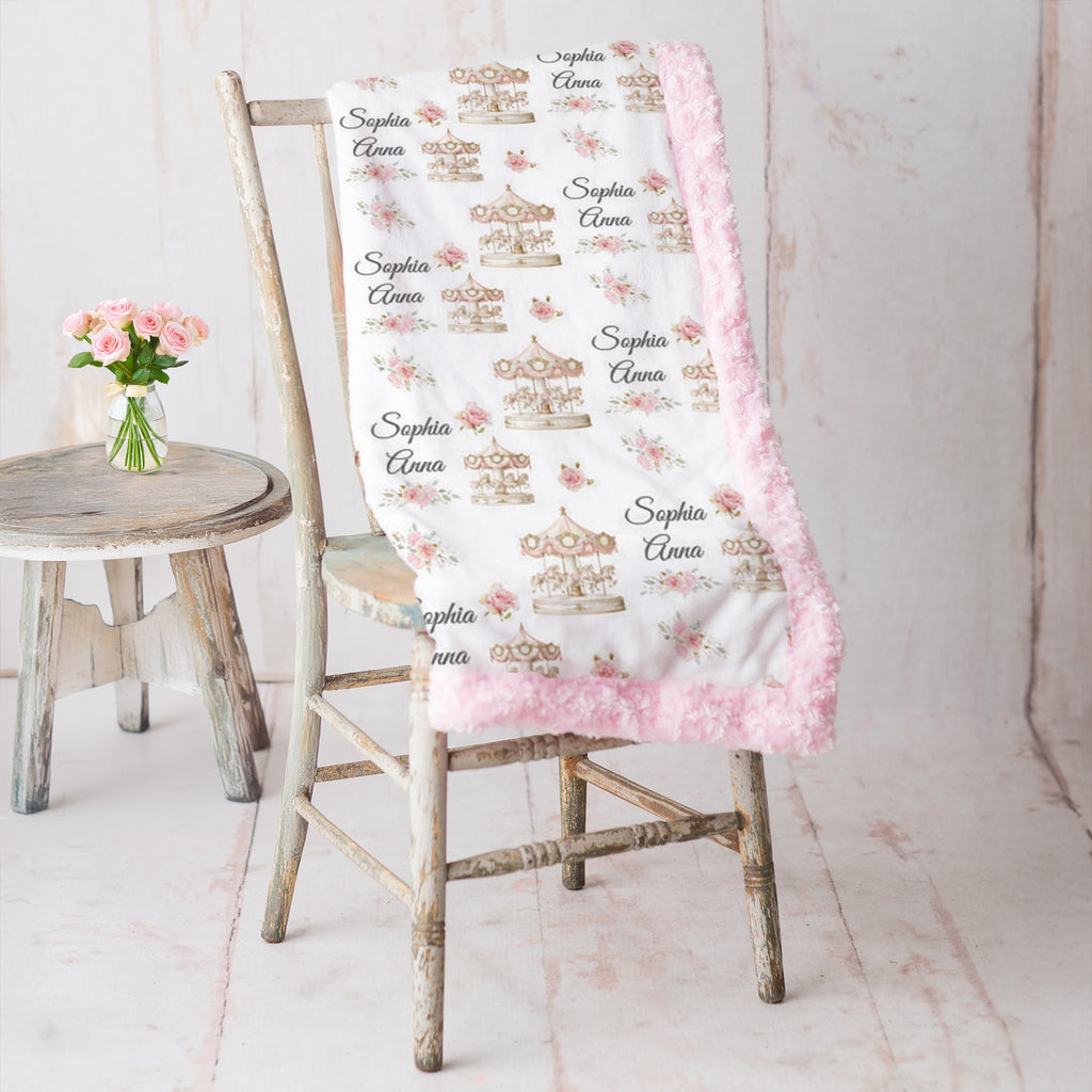 Vintage Carousel Baby Blanket - Personalized with Baby's Name