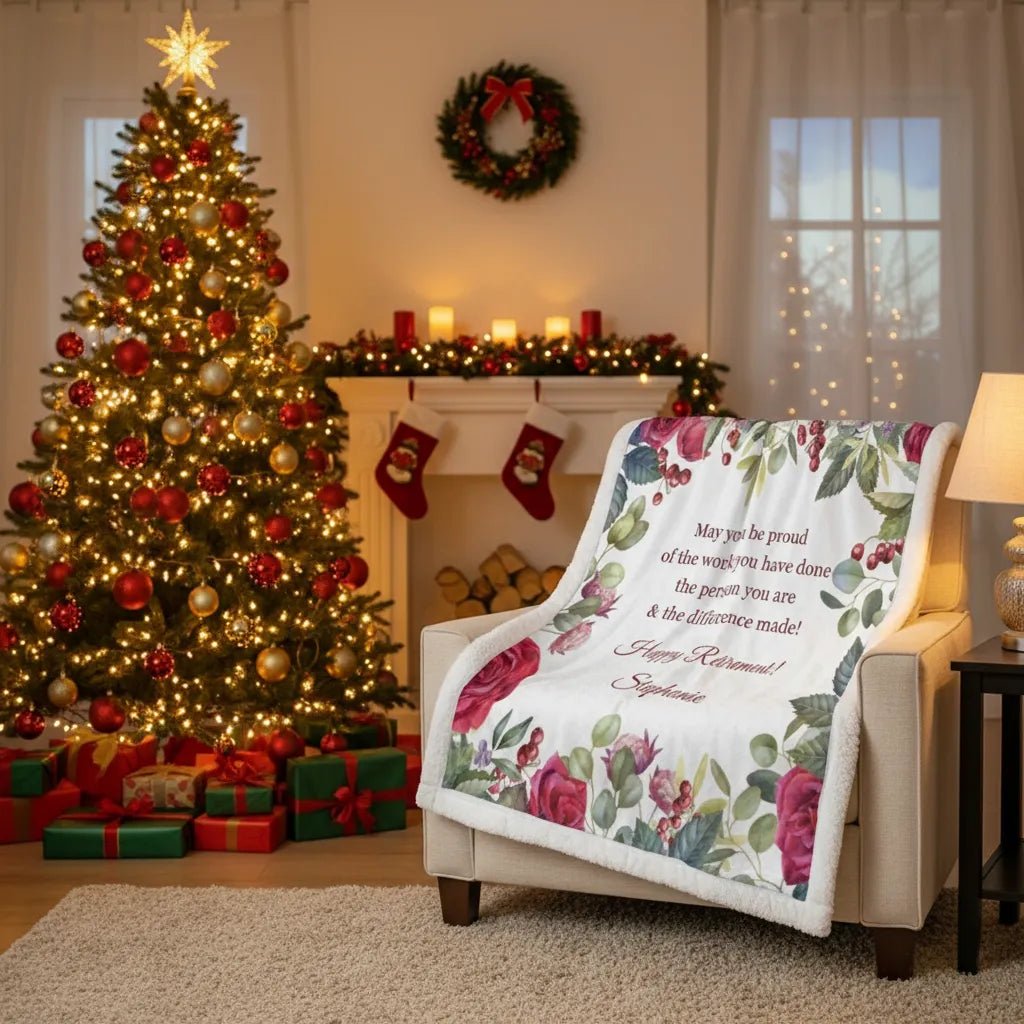Personalized Red Rose Retirement Blanket – Custom Name Minky Throw