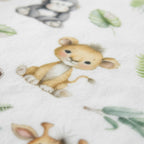 Close-up of a fabric with lion and leaf pattern