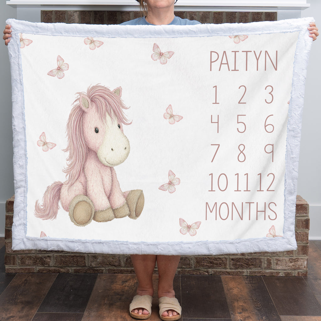 Personalized Pony Milestone Blanket – Monthly Photo Keepsake