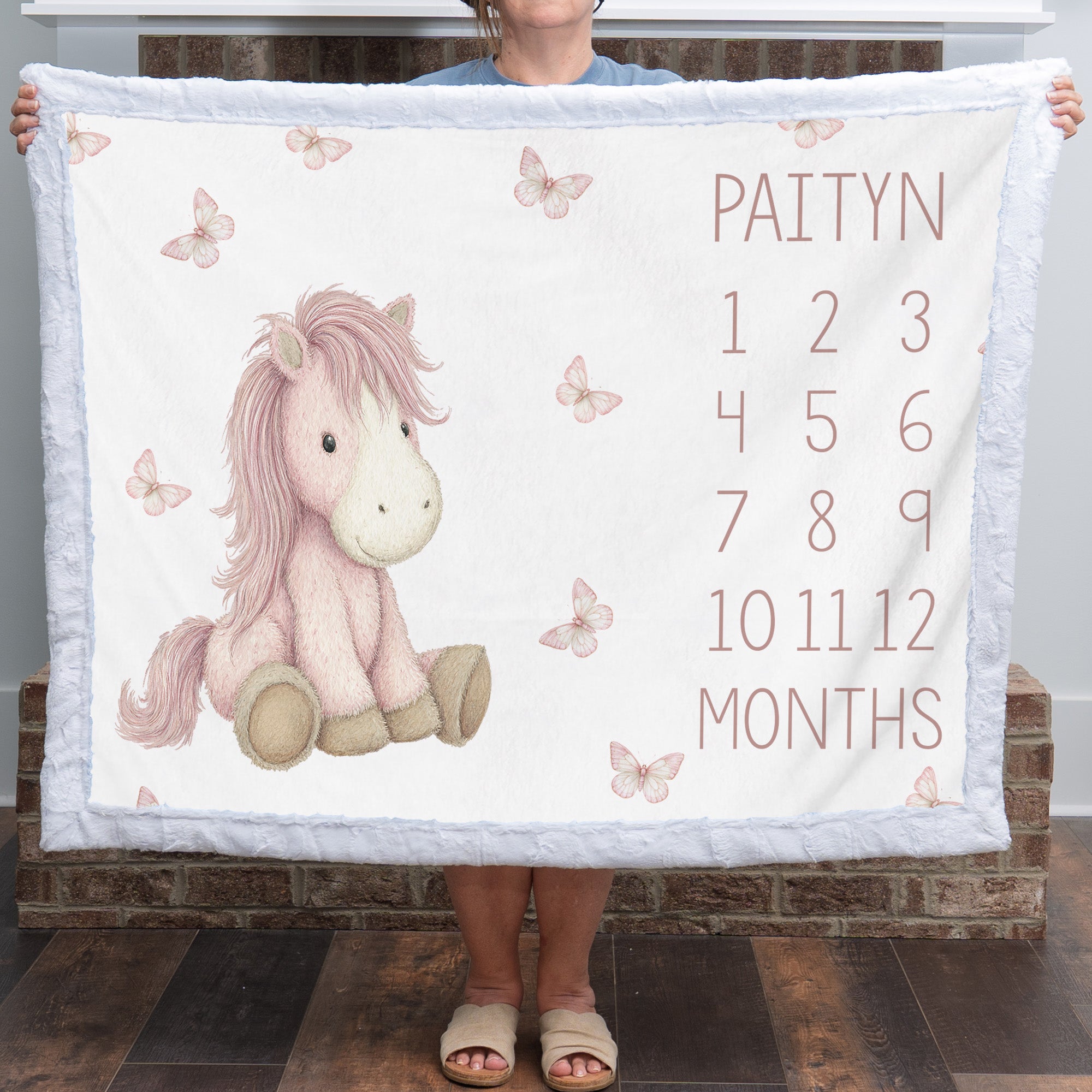 Personalized Pony Milestone Blanket – Monthly Photo Keepsake