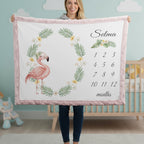 Flamingo Milestone Personalized Baby Blanket – Monthly Photo Tracker