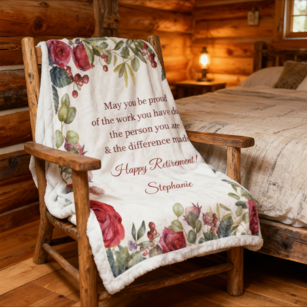 Personalized Red Rose Retirement Blanket – Custom Name Minky Throw