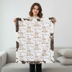 Personalized highland cow minky baby blanket with cow print fur trim