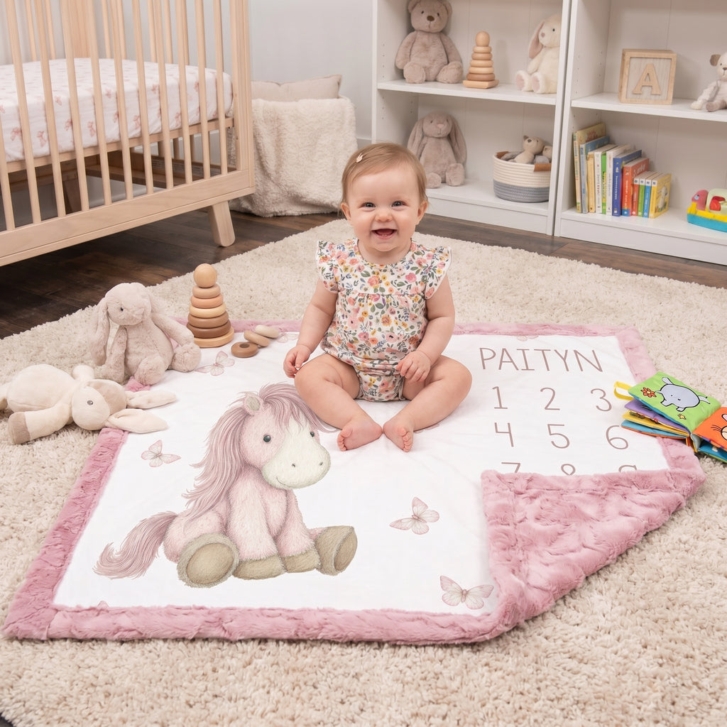 Personalized Pony Milestone Blanket – Monthly Photo Keepsake