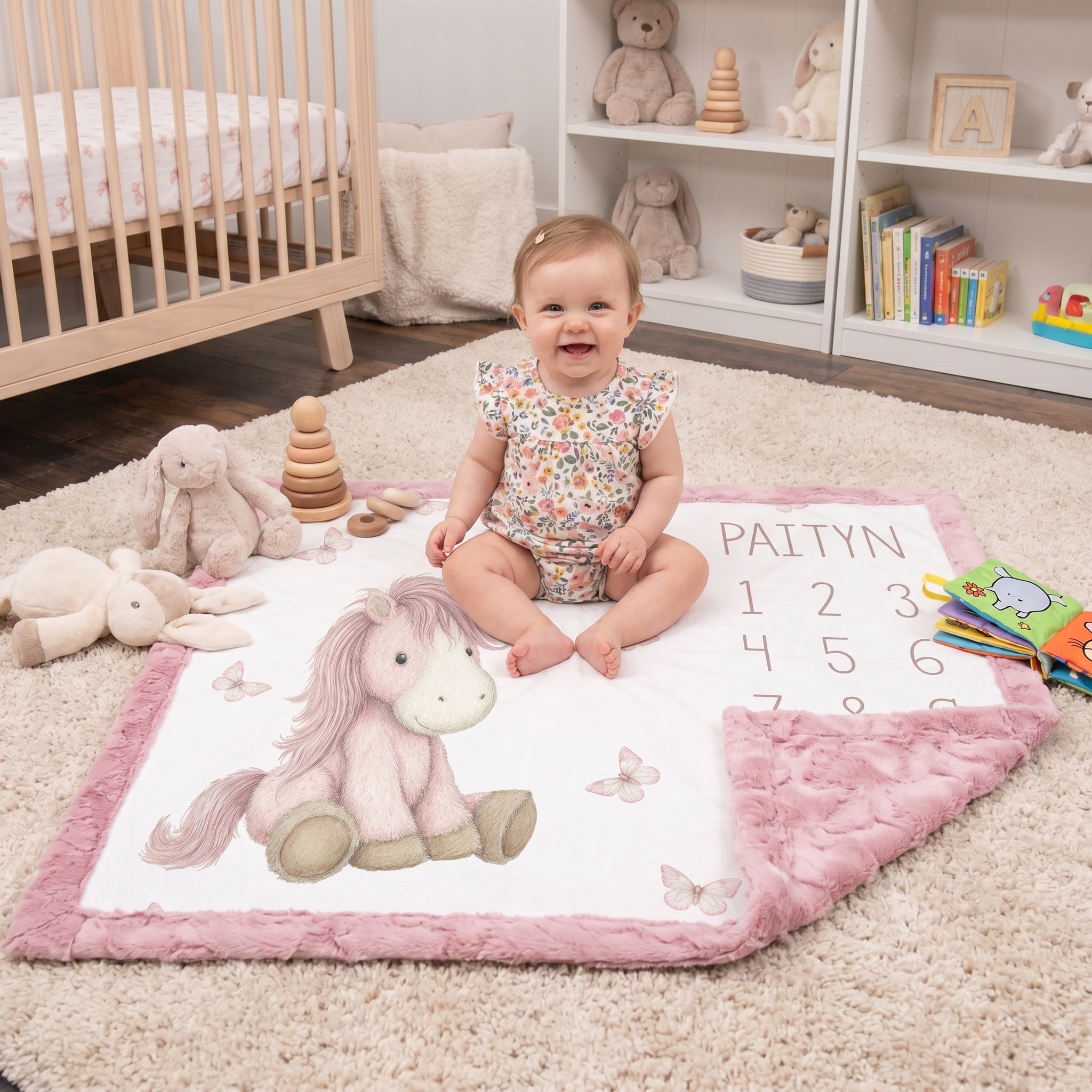 Personalized Pony Milestone Blanket – Monthly Photo Keepsake