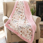 Two children playing on personalized farm animal minky baby blanket with toys