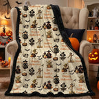 Personalized Halloween throw blanket with custom family name draped over armchair