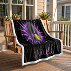 Personalized pickleball blanket with name Nicole draped over a porch swing