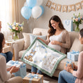 Personalized pony milestone minky blanket with sage trim opened at baby shower