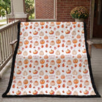 Personalized pumpkin patch minky blanket hanging on porch swing by brick house, black back