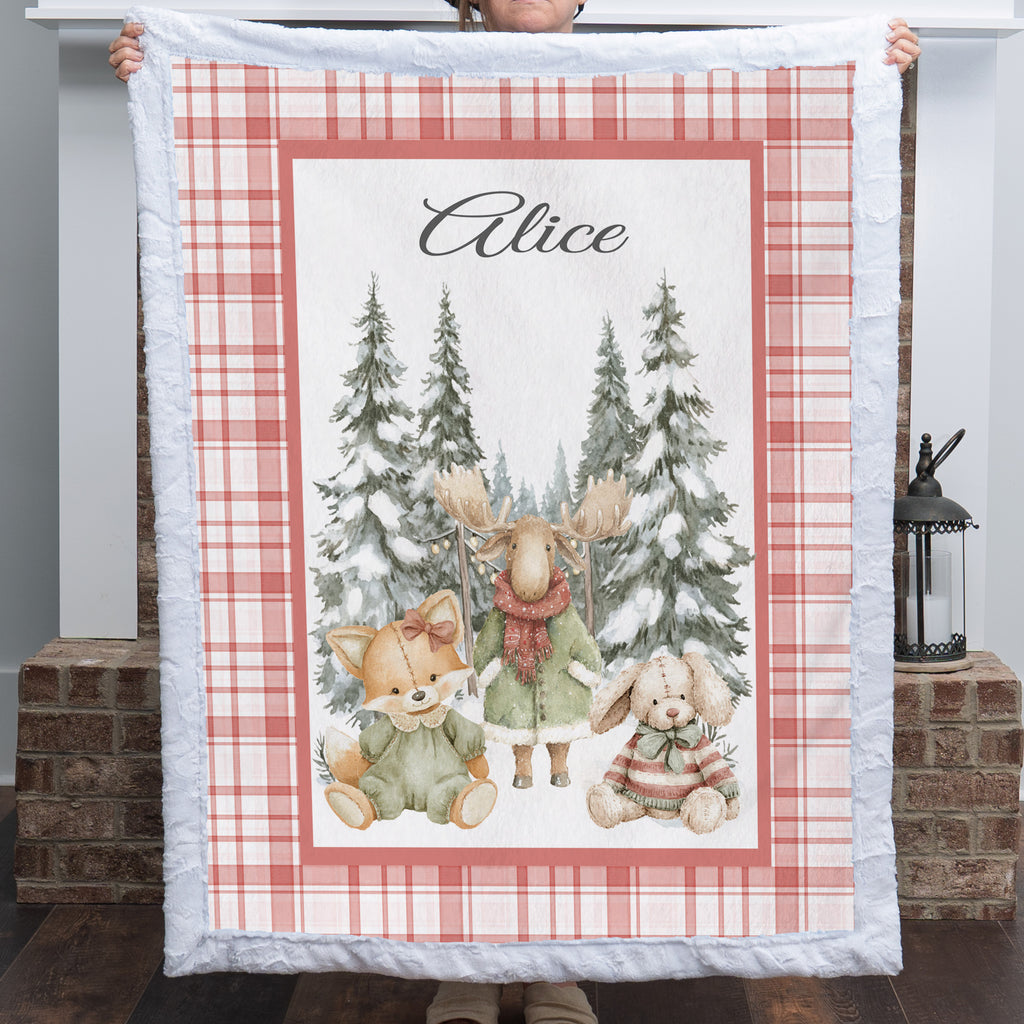 Woodland Christmas Baby Blanket – Personalized with Baby's Name