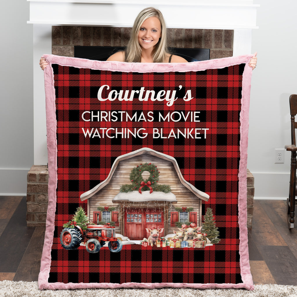 Personalized Christmas Movie Watching Blanket – Farm Plaid