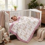 Toddler sleeping in crib under personalized highland cow minky blanket