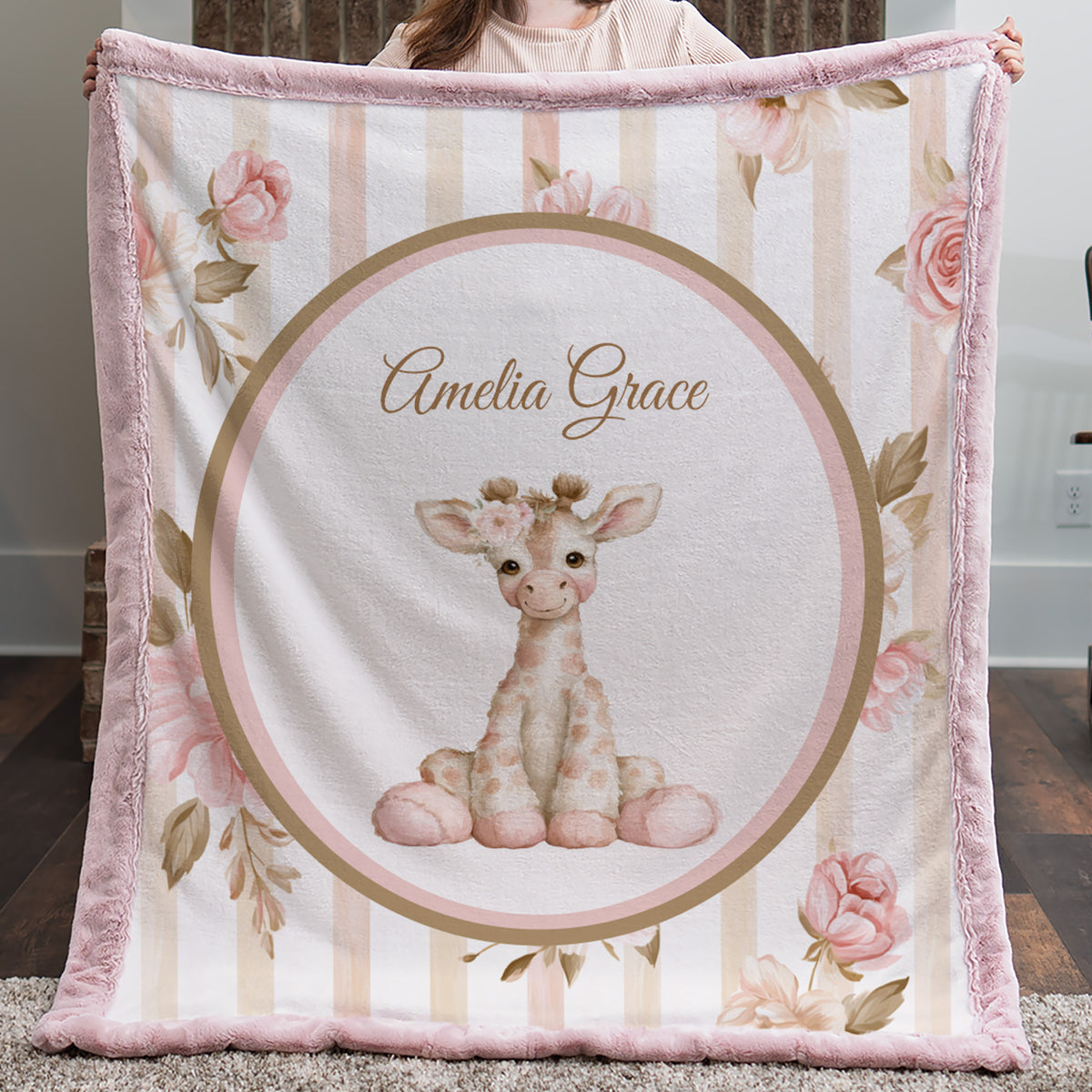 Personalized Giraffe Baby Blanket – Baby Shower Gift