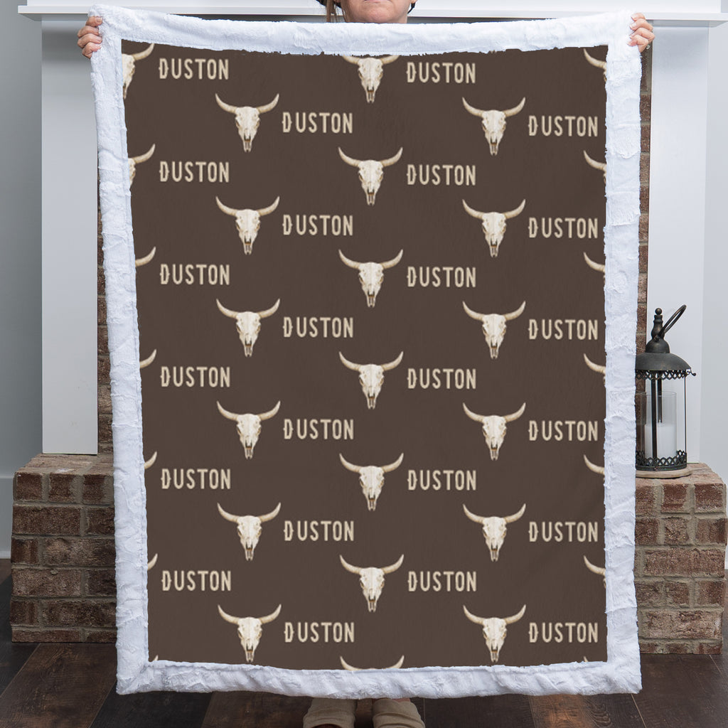 Western Cow Skull Baby Blanket – Personalized with Baby's Name