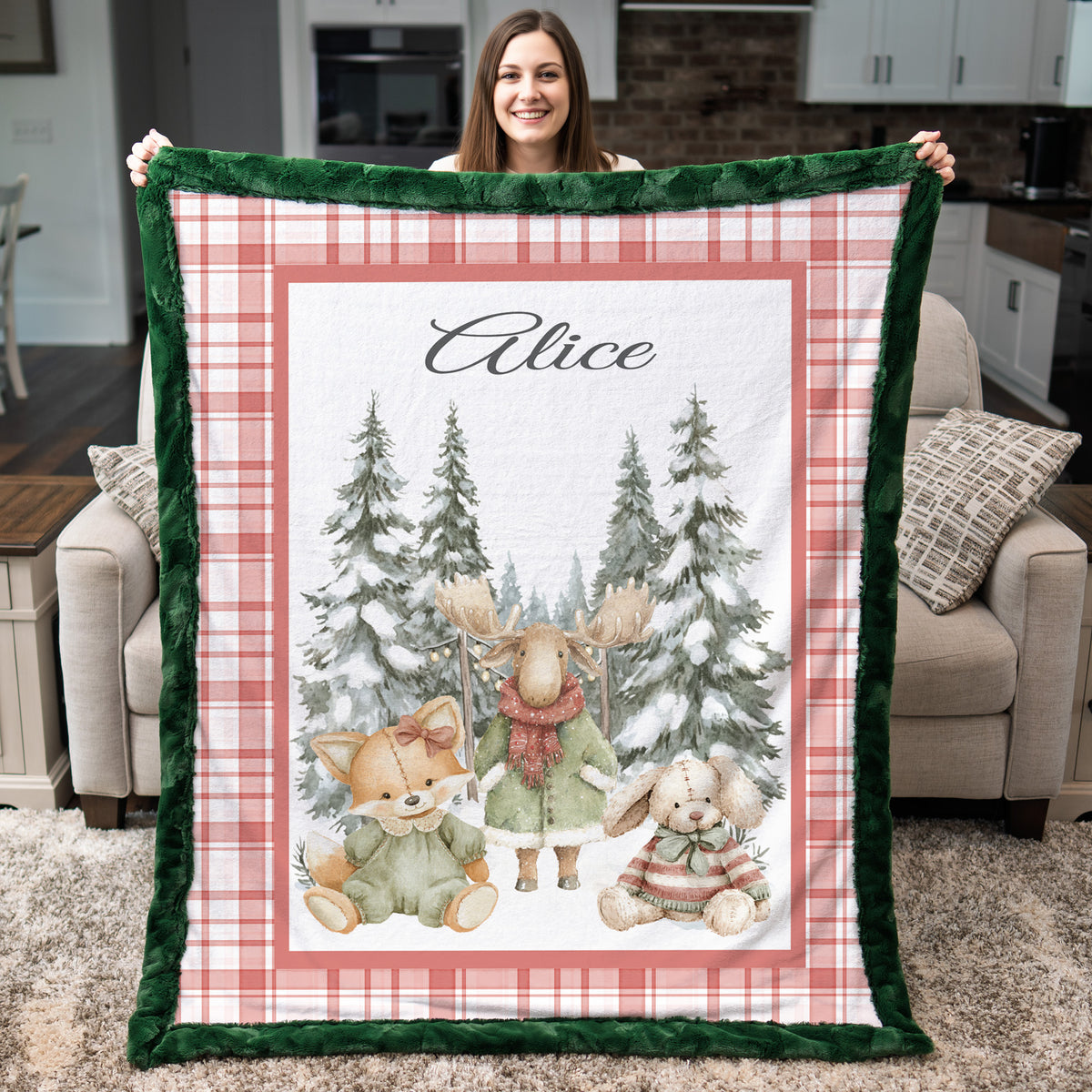 Woodland Christmas Baby Blanket – Personalized with Baby's Name