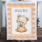 Pumpkin Baby Bear Blanket - Personalized with Baby's Name