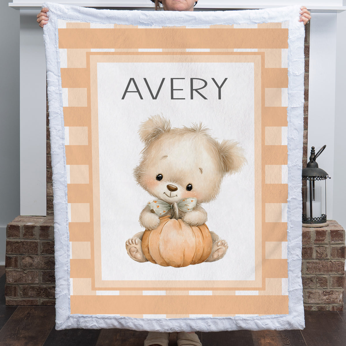 Pumpkin Baby Bear Blanket - Personalized with Baby's Name